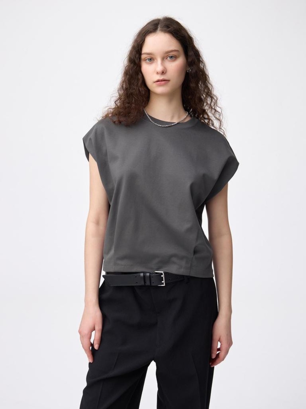Woman's Crew Neck T-Shirt - Black and Sage GU Japan Boxy Tops